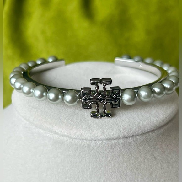 Tory Burch Kira Silver & Gray Pearl Cuff Bracelet - Picture 2 of 5
